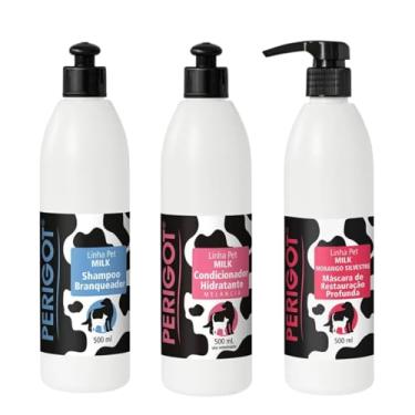 Imagem de Kit Shampoo Branqueador Condicionador hidratante Melancia e Máscara Restauração Profunda Morango 500ml Perigot Cães e Gatos