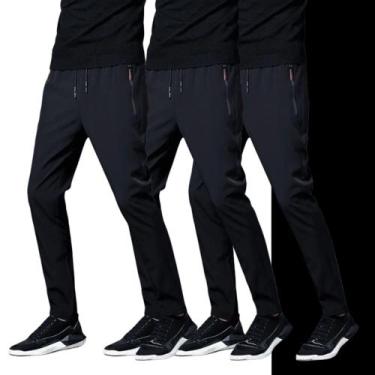 Imagem de KIT c/ 3 CALÇA CORRIDA Preto Academia Bolso Zíper Elastano Tecido Gela