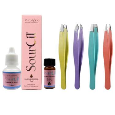 Imagem de Henna SourCil Sobrancelha Pó Magico Completo E 4 Pinças Profissionais 