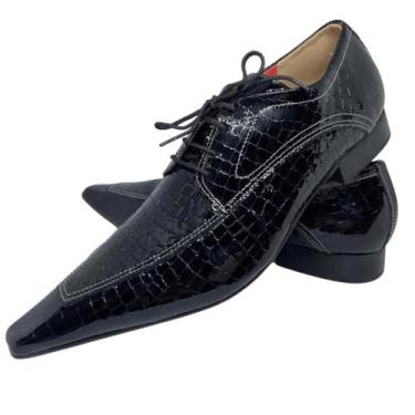 Imagem de Sapato Masculino Italiano Em Couro Social Executivo Croco Preto Ref: 5