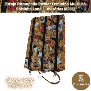 Imagem de Estojo Estampado Escolar Feminino Multiuso Bolsinha Lona 3 Divisórias 