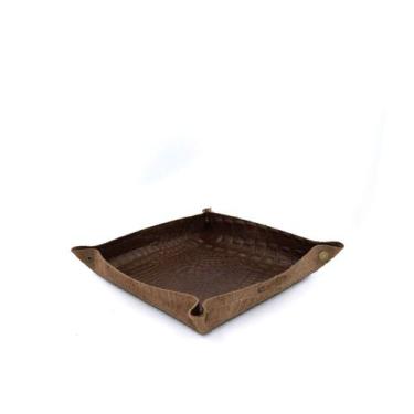 Imagem de Organizador de Mesa em Couro Porta Treco Croco Marrom - Pé Na Estrada