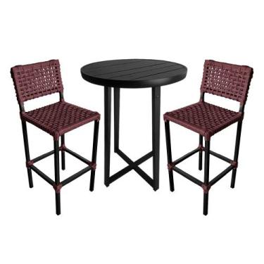 Imagem de Conjunto Bistro Garden Tulipa Preto com 2 Banquetas Vermelho Bordo em 