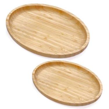 Imagem de Kit 2 Bandejas de Bambu 23cm e 28cm Servir Decorar Petisqueira Travess