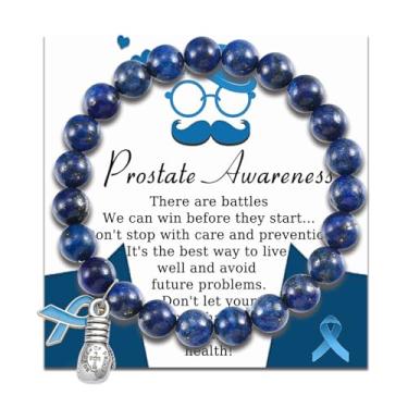 Imagem de liforlove Pulseiras de câncer de próstata presentes de incentivo à conscientização do câncer de próstata presente inspirador fita azul pulseira de conscientização presente para homens, Medium, Pedra,