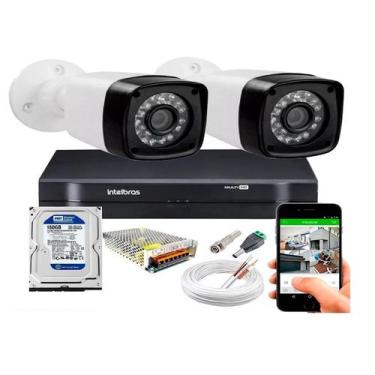 Imagem de Kit CFTV 2 Câmeras HD 720P Infravermelho 20 m DVR Intelbras MHDX FULL 