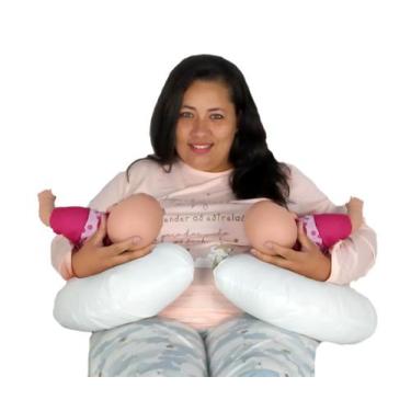 Imagem de Almofada De Amamentação Bebe Gêmeos Happy Line, Branco
