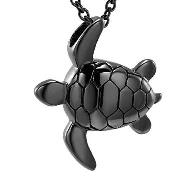 Imagem de Colar de cremação de tartaruga marinha para cinzas de aço inoxidável com pingente de lembrança de urna memorial para animais de estimação/humanos, Aço inoxidável, aço inoxidável
