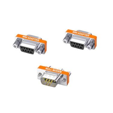 Imagem de YIOVVOM DB9 Adaptador de modem nulo fêmea para fêmea fêmea para macho macho para macho Slimline transferência de dados adaptador de porta serial conjunto de 3