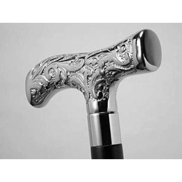 Imagem de Bengala de caminhada de latão antigo, bengala de caminhada de luxo, linda alça prateada de latão para homens e mulheres, presente