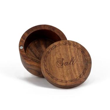 Imagem de QIQAA Caves de sal e pimenta de madeira de acácia com tampas Caixas de sal e pimenta Caixa de madeira para sal e pimenta com tampa Pote de sal Tigela de pitada Caixa de sal Selada a óleo de linhaça,