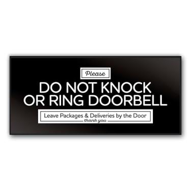 Imagem de Placa de campainha preta Do Not Ring, acrílico Please Do Not Knock or Ring Doorbell, Don't Ring Doorbell Leave Packages Here Sign, No Soliciting Sign for House, Do Not Knock Sign, 6 x 2,8 Feito nos