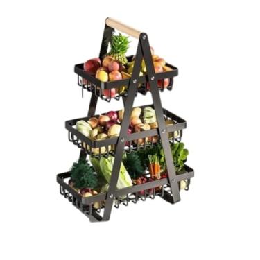 Imagem de Fruteira de Mesa Premium com 2 ou 3 andares, perfeita para organizar frutas e legumes. Design moderno, compacto e funcional, ideal para cozinhas elegantes. (3 Andar)