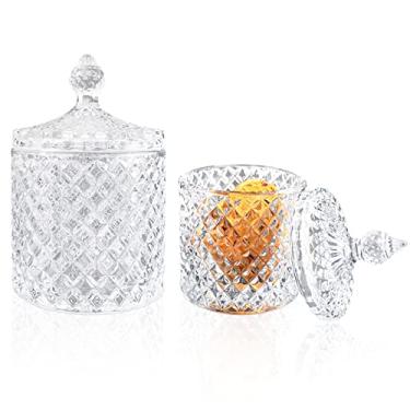 Imagem de FHDUSRYO 2Pcs Cristal Diamante Facetado Pote com Tampa, Vidro Açucareiro Decorativos Doces Potes, Diamante Doce Prato, Cristal Cookie Lata Biscoito Barril, Recipiente Buffet, Qtip,Diamante De Cristal