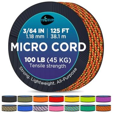 Imagem de TECEUM Micro Paracord – Fireball – 1,18 Mm X 125 Pés – Micro Utility Cord – Corda Fina Trançada de Paracord Nylon Poliéster – Substituição de Sino de Vento – Corda Forte de Sobrevivência 5368С