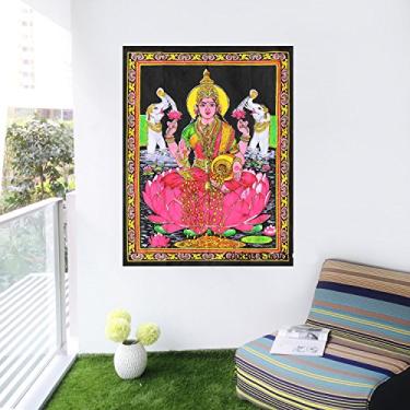 Imagem de Rastogi Handicrafts Maa Lakshmi Deusa da Riqueza e Prosperidade - Tapeçaria de algodão Deusa indiana