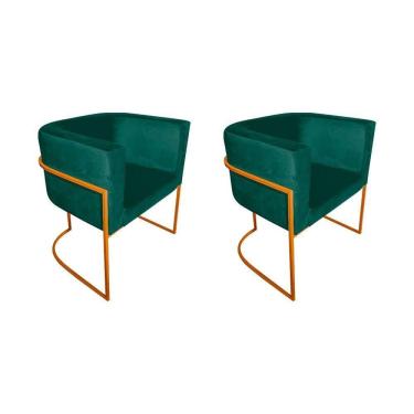 Imagem de Kit 2 Cadeiras De Jantar Premium Base De Ferro Cobre Veludo Verde