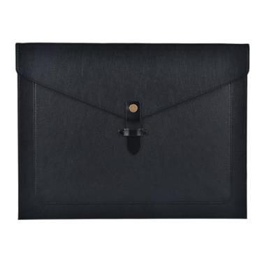 Imagem de QiXin Pasta de arquivo de couro preto, tamanho carta, organizador de arquivos, pastas de documentos importantes com bolsos, organizador de documentos, capa para notebook, armazenamento de papel, pasta