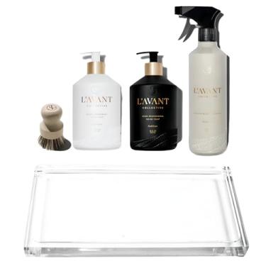 Imagem de L'AVANT Collective Pacote Luxury Home Essentials | Sabonete para louças de alto desempenho, sabonete para as mãos, spray de limpeza multiuso, escova para esfregar, bandeja Lucite | Garrafas