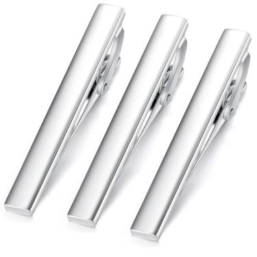 Imagem de HONEY BEAR Conjunto de 3 peças de prendedor de gravata masculino tamanho normal para presente de camisa de negócios de casamento 5,4 cm (2,12 polegadas), 5.4cm, aço inoxidável, Sem Pedra Preciosa