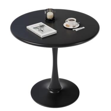 Imagem de Mesa de tulipa pequena preta de 61 cm, mesa de jantar redonda para 2 pessoas com pedestal para cozinha, mesa de bistrô circular, mesas de café modernas de meados do século para pequenos espaços na