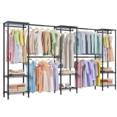 Imagem de Higeego H11 Suporte de roupas grande para pendurar roupas resistentes, organizador de armário independente e armazenamento com hastes expansíveis, extensível de 7,7 a 3,2 m, preto