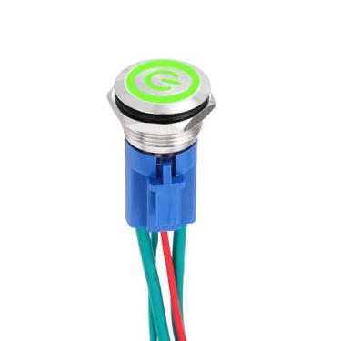 Imagem de DMiotech 1 peça 19 mm / 3/10.2 cm interruptor de botão de trava de aço inoxidável 1NO 15A 12-24V botão prata botão verde lâmpada com plugue soquete com fio para sistemas de barco de carro