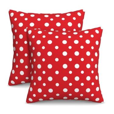 Imagem de KiuLoam Capas de almofada de bolinhas brancas vermelhas 45,7 x 45,7 cm, conjunto de 2 fronhas decorativas ao ar livre, capas de almofada de fazenda para sofá-cama, decoração de casa