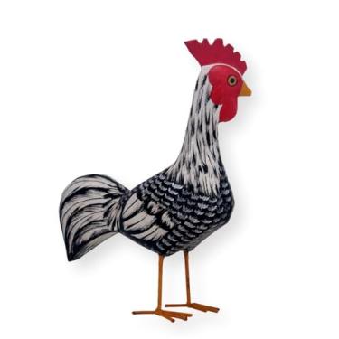 Imagem de Galo Carijó Decorativo em Madeira Caixeta (DB6C), 38 cm Altura, 33 cm Largura, Peça Artesanal Única