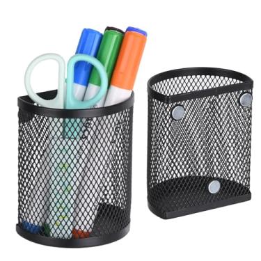 Imagem de LUCYCAZ Porta-lápis magnético – Acessórios de armário, pacote com 2 suportes magnéticos para caneta para geladeira para escola em casa e escritório, preto