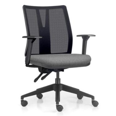 Imagem de Cadeira De Escritório Giratória Diretor Flow F02 Base Preta Linho Cinza Escuro - Lyam Decor