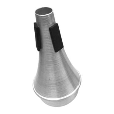 Imagem de menolana Trompete straight mudo prática mudo instalação fácil com almofadas liga de alumínio universal para os amantes da música jazz substitui partes, Prata