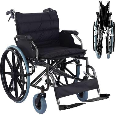 Imagem de Cadeira de rodas dobrável para serviço pesado Cadeira de rodas autopropelida de aço bariátrico de 24 polegadas com assento extra largo Cadeiras de rodas de transporte portátil de 51 cm para