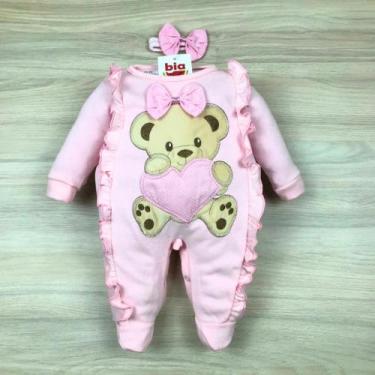 Imagem de Macacão Bebê menina bordado ursa coração macio e confortável - Antônio
