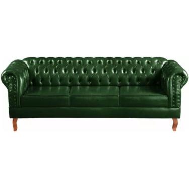 Imagem de Sofá Chesterfield 3 Lugares Dom Pedro Vintage Retrô Capitonê Couro Verde