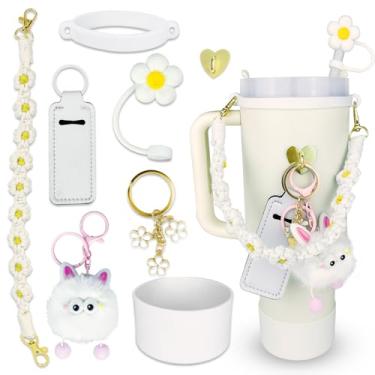 Imagem de Conjunto de 8 peças de acessórios para copo Stanley de 850 g/1,134 g, inclui alça, bota e capa de canudo – Perfeito para personalizar seu copo, ideia de presente exclusiva para mulheres, branco