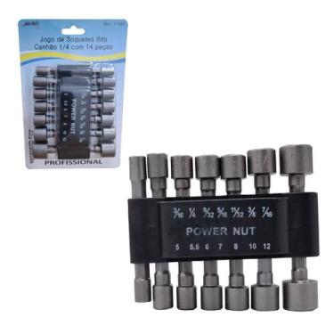 Imagem de Kit Jogo 14 Bits Soquete Canhão Sextavado Profissional 1/4 - Pen Tech