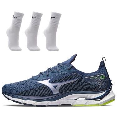 Imagem de Kit 1 Tênis de Corrida Masculino Mizuno Wave Mirai 5 e 3 Pares de Meia Cano Médio  masculino