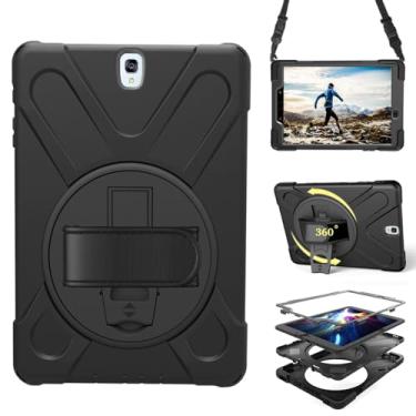 Imagem de Capa para Samsung Galaxy Tab S3 9.7 2017 (SM-T820/T825/T827), capa protetora portátil resistente à prova de quedas com suporte giratório 360, alça e alça de ombro, caneta Stylus (nova preta)