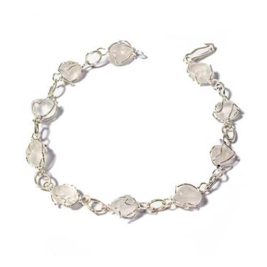 Imagem de Pulseira Pedra Quartzo Cristal Na Gaiola Banho Prateado - CristaisdeCu