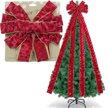 Imagem de Laço Decorativo Vermelho Enfeite Ponteira Árvore Natal 140cm - Genéric