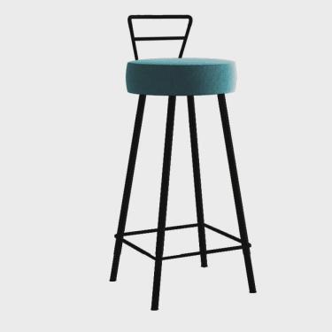 Imagem de Banqueta Alta Com Encosto Tina Eiffel Cozinha Bar Bistrô Ferro Preto Suede Azul Turquesa - Ahazzo Móveis