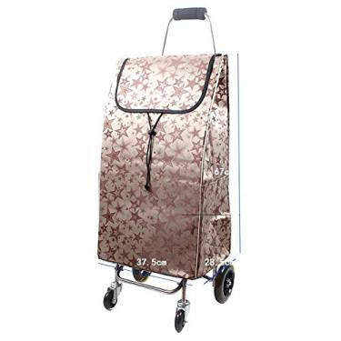 Imagem de YGCBL Carrinho de mão portátil multifuncional, carrinho dobrável de aço inoxidável, tecido Oxford, impermeável, resistente ao desgaste, roda de rolamento de homem velho, carga de 60 kg, 5 cores, latão