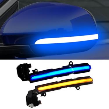 Imagem de Yoegerery Luz de seta dinâmica LED, pisca-pisca indicadora de lâmpada sequencial de espelho lateral para Jaguar XE XF XJ F-TYPE XK XKR I-PACE X760 X351 (azul-amarelo)