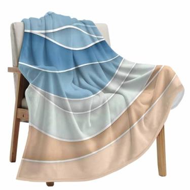 Imagem de Cobertor de lã azul marinho bege gradiente ondas para sofá, estilo abstrato, microfibra macia, felpudo, aconchegante, leve, cobertores para casa, cama, sofá todas as estações, 101 x 127 cm