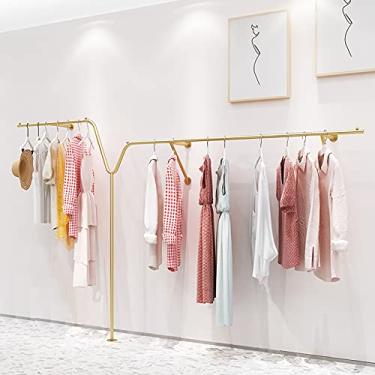 Imagem de CUTPOIY Rack de roupas de tubo industrial montado na parede, rack de exibição de roupas de varejo vintage, suporte de roupas comerciais de metal para pendurar roupas, R para lavanderia (A 2 m)