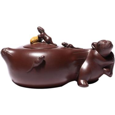 Imagem de Bule de chá de argila roxa leve de luxo para decoração de sala de estar, conjunto de chá de escritório, bule de chá com orifício de filtro, infusor de chá