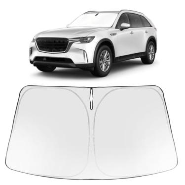 Imagem de Proadsy Protetor solar para para-brisa 2025 com ajuste personalizado Mazda CX-90 2024 2025 protetor solar frontal dobrável blocos de viseira de sol raios UV mantêm acessórios de refrigerador de carro