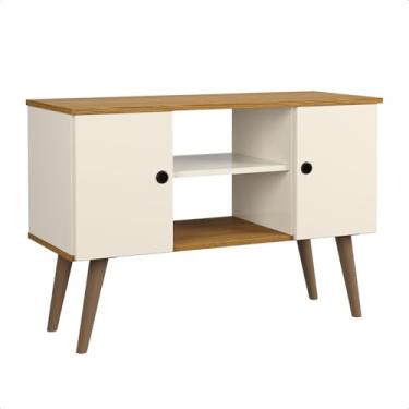 Imagem de Rack Viena, Rack para TV com 2 Portas e Prateleira, Estilo Retrô, Pés Palito, Disponível em Cores (OFF WHITE/FREIJÓ)