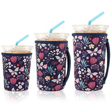 Imagem de 3 Reusable Iced Coffee Sleeves for Iced Coffee Cups or Drinks Reusable Neoprene Insulated Sleeves for Hot and Cold Drinks from Starbucks, Dunkin, And More (Butterfly Bush)